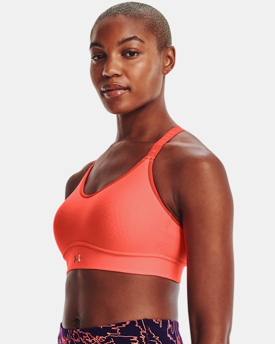 Women's UA Infinity Mid Covered Sports Bra in Orange image number 2